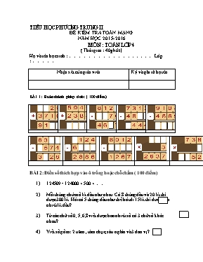 Đề kiểm tra Toán mạng Lớp 4, 5 - Năm học 2015-2016 - Trường TH Phương Trung II